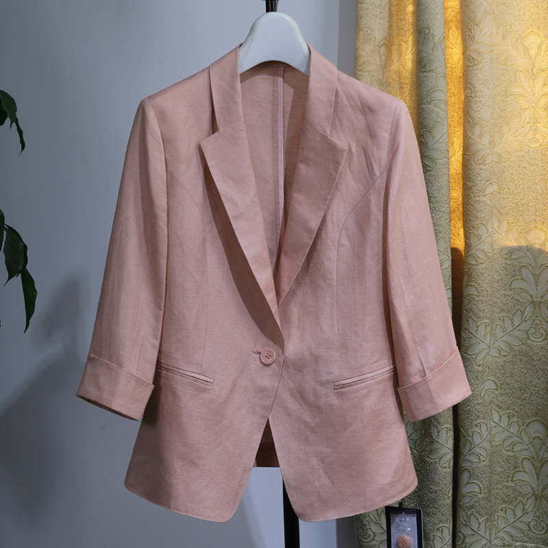 2019 summer new pattern Thin section Flax suit coat Korean Edition Pink Blazer the republic of korea leisure time Cotton and hemp jacketin the Women's clothing/Boutique , Suit  category - from Buy2taobao.com to provide professional Taobao agent buy service