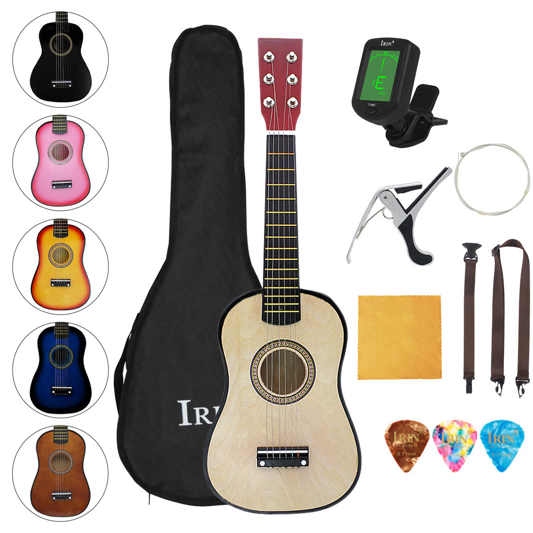 23寸小吉他彩色椴木吉他初学者儿童玩具六弦小吉他套装弹奏乐器