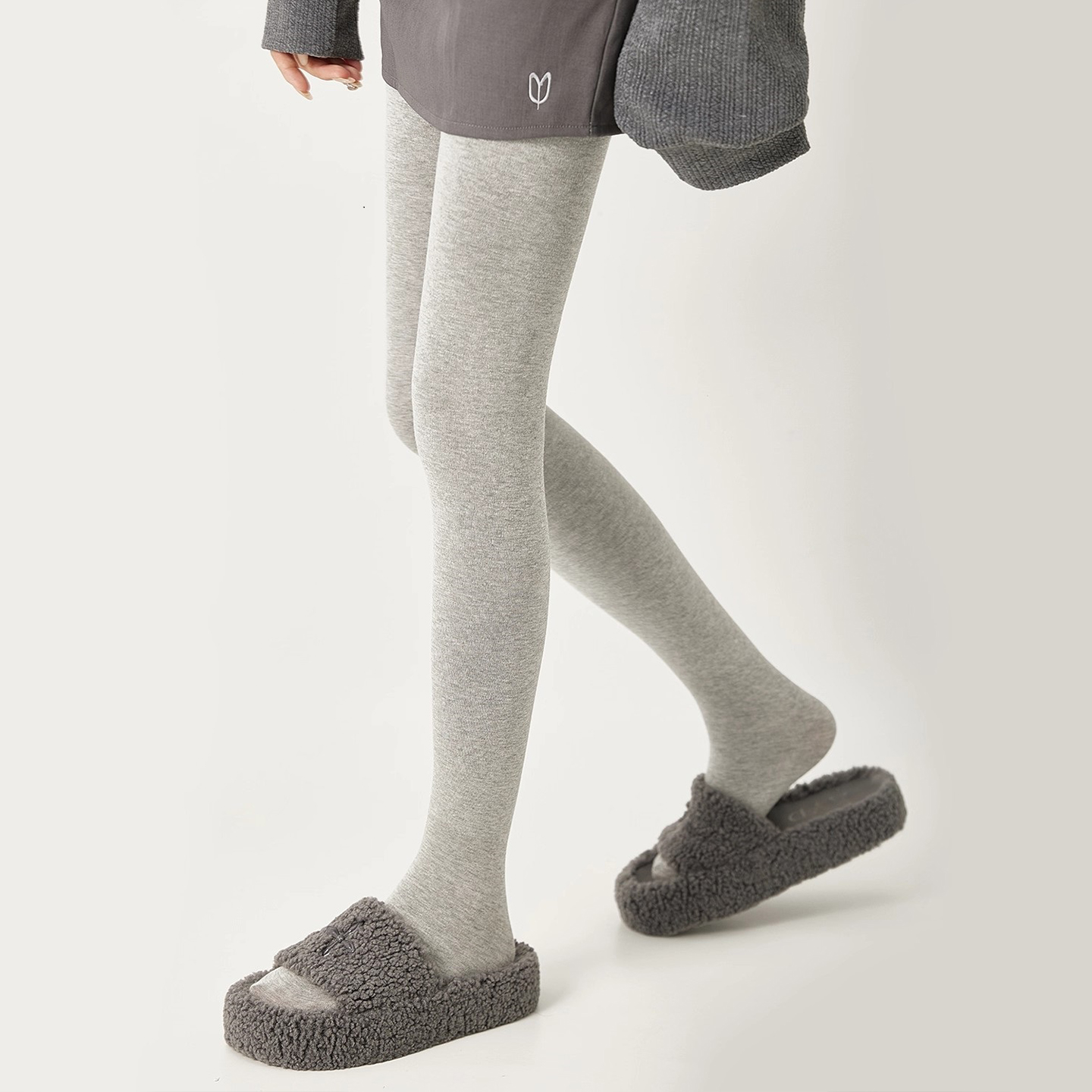日本NOIH灰色连裤袜秋冬季加羊绒加厚保暖不掉挡发热平纹打底袜女