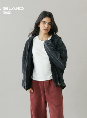 度假向岛水洗棉复古毛边廓形加绒卫衣女2026新款外套丨25407RS002