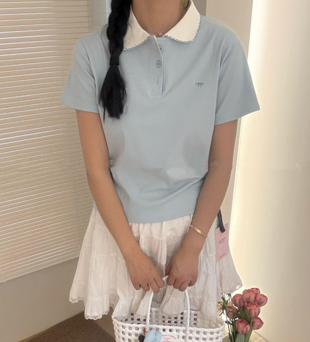 2026春夏新款polo龄蝴蝶结刺绣正肩精品短袖T恤简约百搭上衣