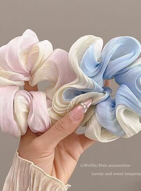 流光渐变蓝色网纱大肠发圈女温柔风气质高颜值扎发头绳橡皮筋发饰