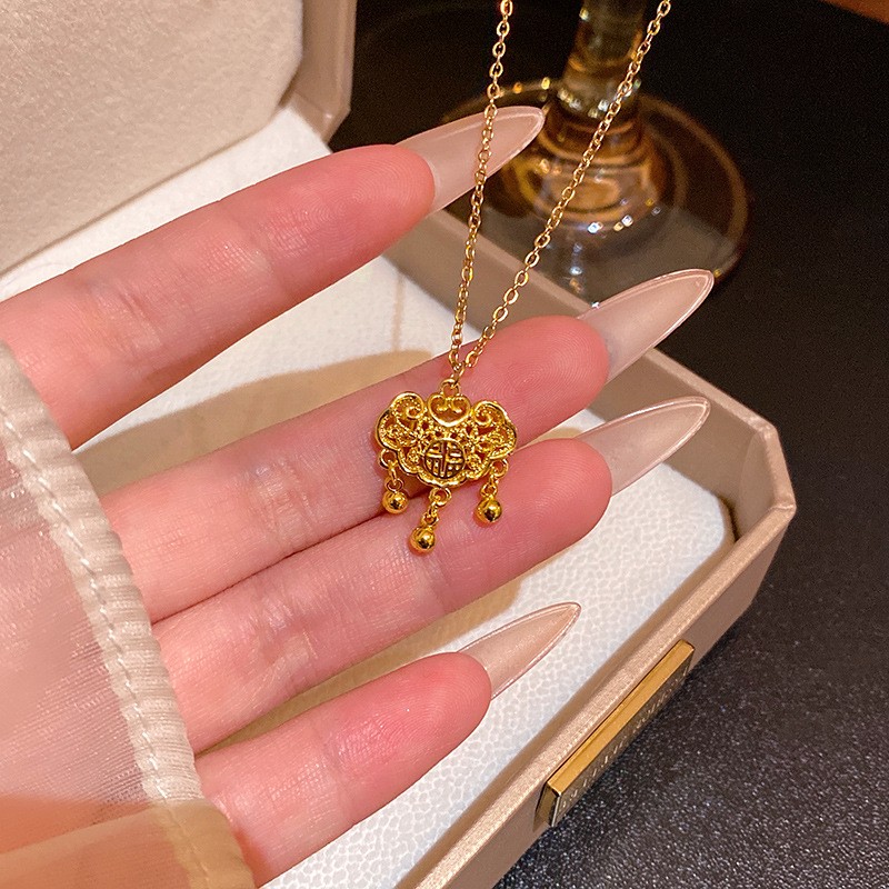 新中式复古平安锁吊坠钛钢项链