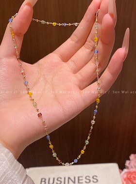 多巴胺彩色水晶串珠高级感锁骨链