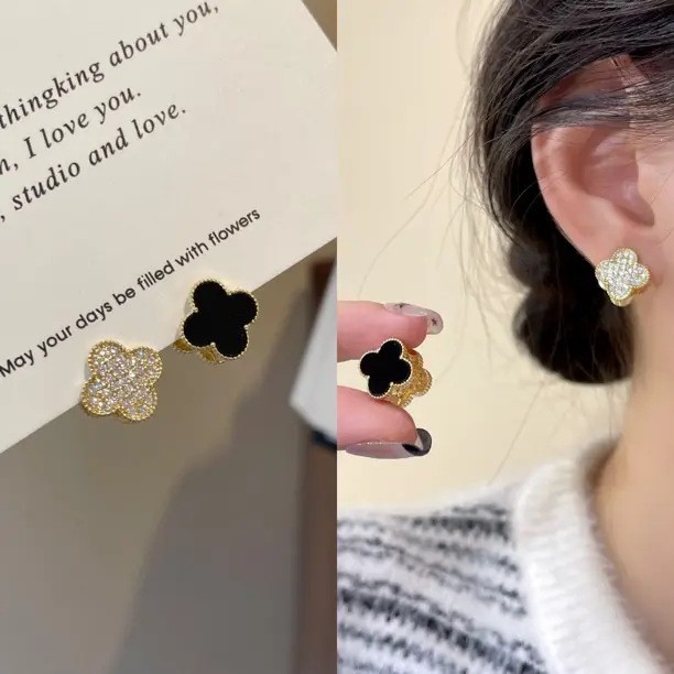 轻奢满钻四叶草耳环女2025新款