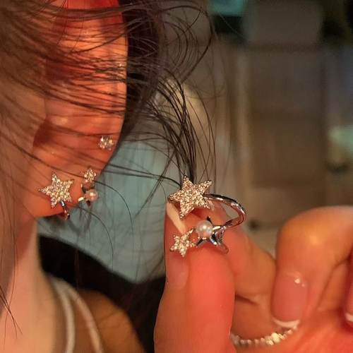 珍珠星星耳钉女小众设计高级感铜镶锆石耳饰女耳环气质爆款耳环