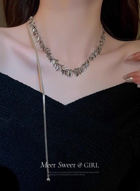 小众冷淡风抽拉可调麦穗毛衣链