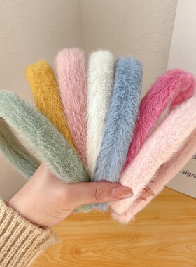 彩色甜美百搭可爱糖果色仿兔毛秋冬毛毛头箍网红饰品毛绒发箍批发