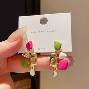 夏日牛油果绿法式复古亚克力长款耳环女港风气质轻奢小众耳钉耳饰