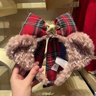 2024达菲熊发箍子卡通可爱圣诞帽子姜饼人造型毛绒头箍拍照发饰女