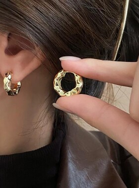 金属肌理质感小圆圈耳扣耳环女