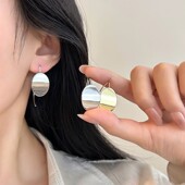 几何大圆片耳钉质感冷淡风耳钩欧美气质光面个性 挂钩椭圆亮片耳环