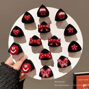 一对装 安可拉红儿童猫耳朵抓夹发卡刘海夹小女孩可爱发饰前额发夹