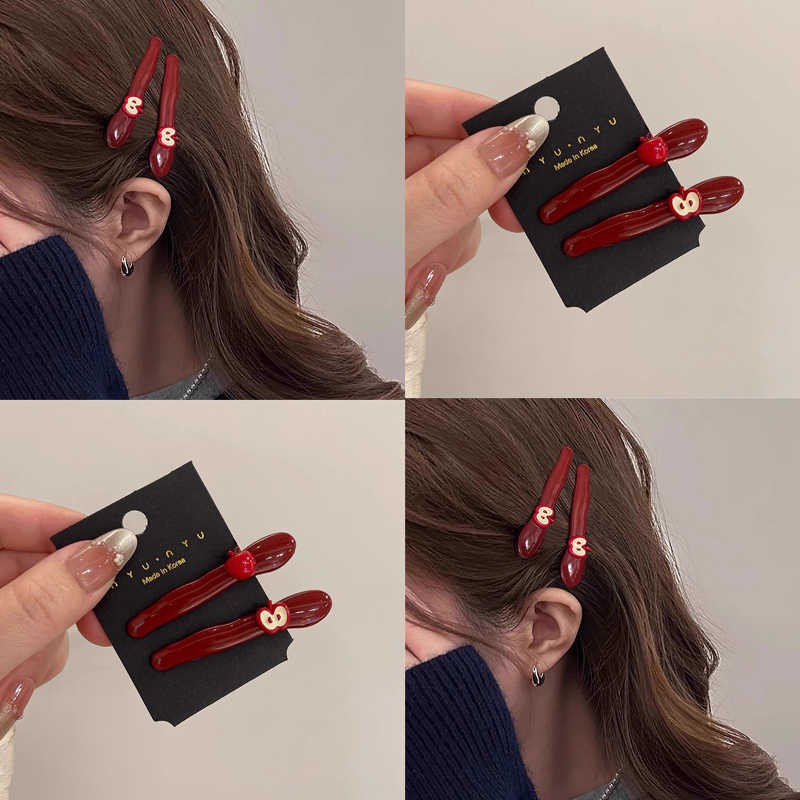 新年红色苹果发夹女小众设计