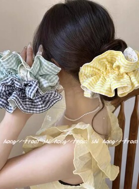 清新碎花格纹撞色高弹力大肠发圈发圈高级感扎头发简约甜美风头饰