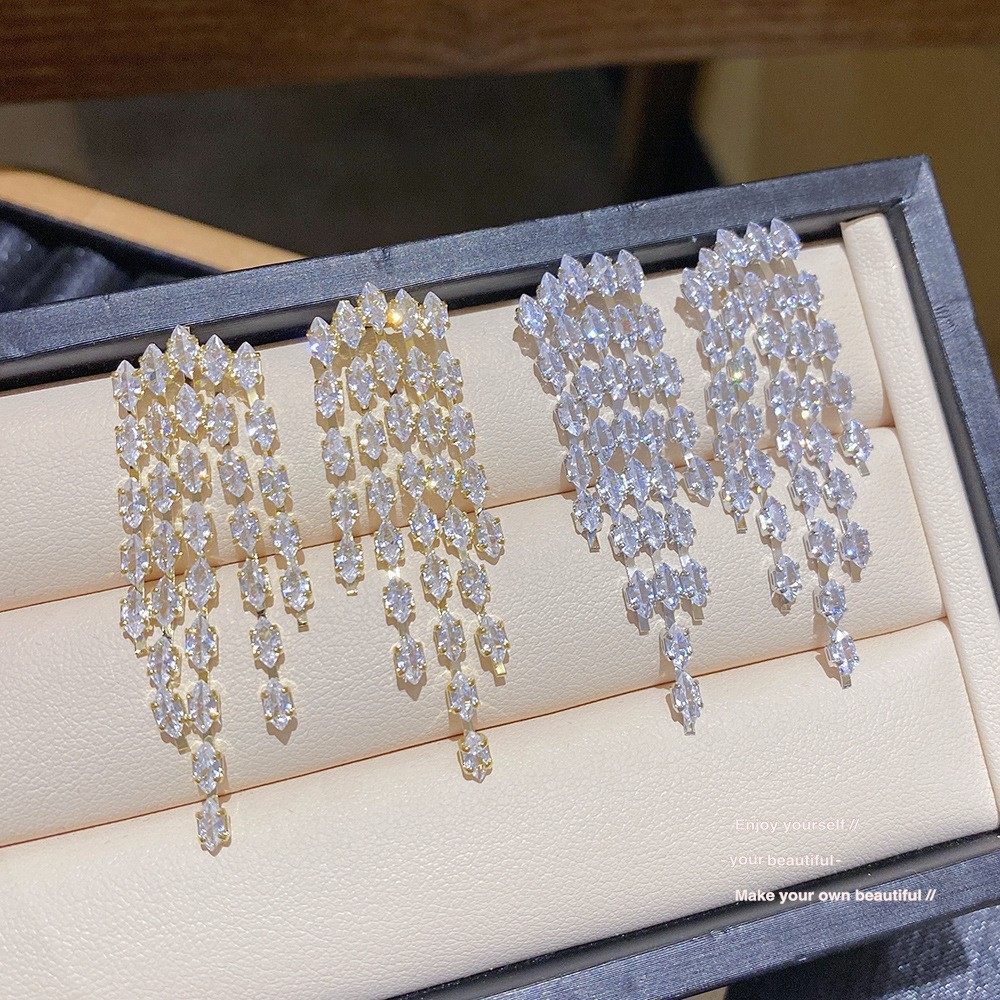 S925银针锆石简约流苏耳环