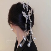 精致液态蝴蝶流苏抓夹高级感小众发夹小众时尚 盘发发饰发抓夹子女