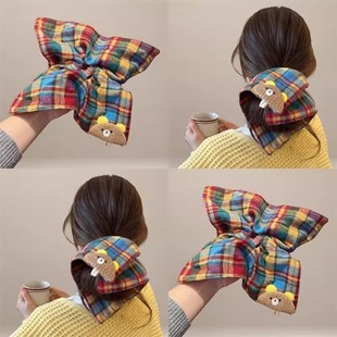 彩色复古小熊方巾大肠发圈头绳女2025新款高弹力扎头发马尾橡皮筋