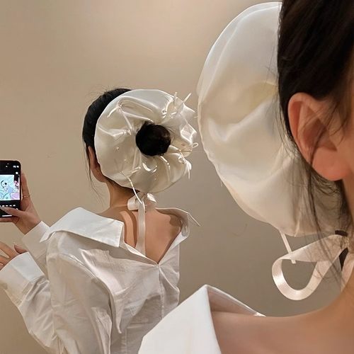 韩国ins高级感白色缎面发圈