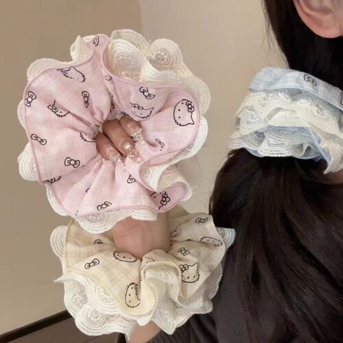 4层猫咪蕾丝大肠发圈丸子头