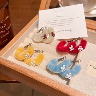 秋冬毛绒蝴蝶结耳环2025新款 温柔优雅高级感耳圈气质精致耳饰 爆款