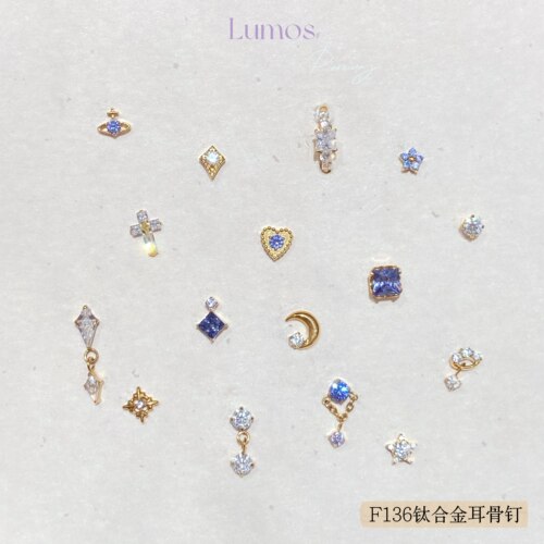 Lumos 星月坦桑系列 F136内螺旋钛合金耳钉耳骨钉耳蜗钉Flat防敏