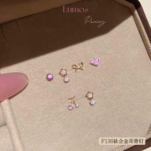 Lumos 花漾 镀金蝴蝶结F136内螺旋钛合金耳钉耳骨钉Flat钉 T195