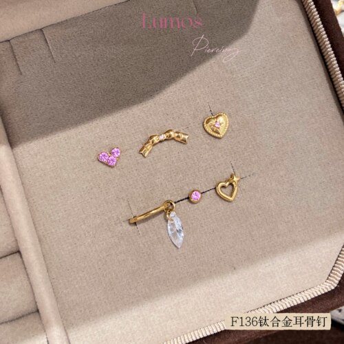 Lumos 罗曼史 镀金F136内螺旋钛合金耳钉耳骨钉耳蜗钉耳饰 T180