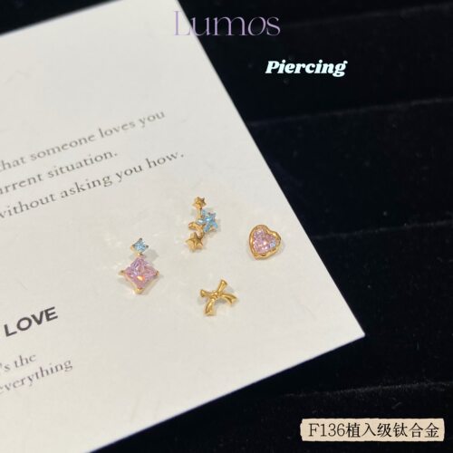 T152PinkBlue钛合金耳钉耳骨钉