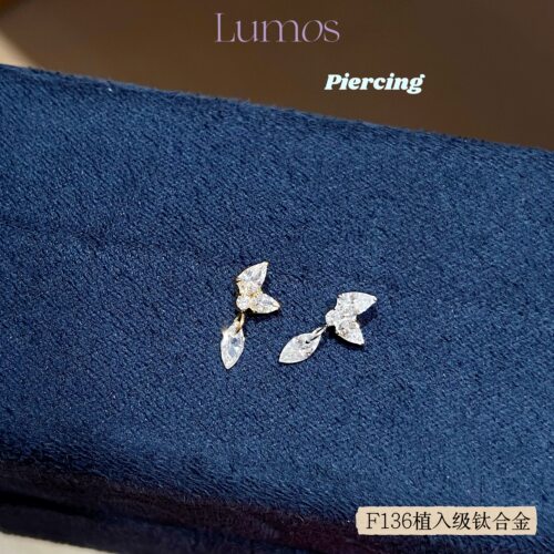 Lumos 时雨 镀金爆闪锆石F136钛合金耳钉耳骨钉Flat钉耳屏钉 T121