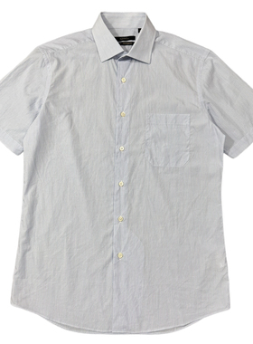 高端240支纯棉衬衫 男士夏季商务免烫短袖衬衫浅蓝色条纹专柜正品