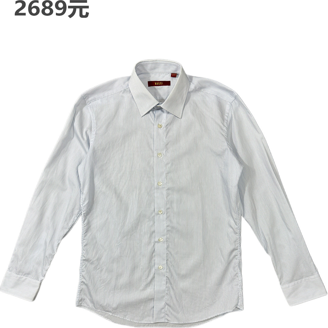 品牌撤柜正品2689元男士商务休闲衬衫100%棉长袖舒适透气条纹修身