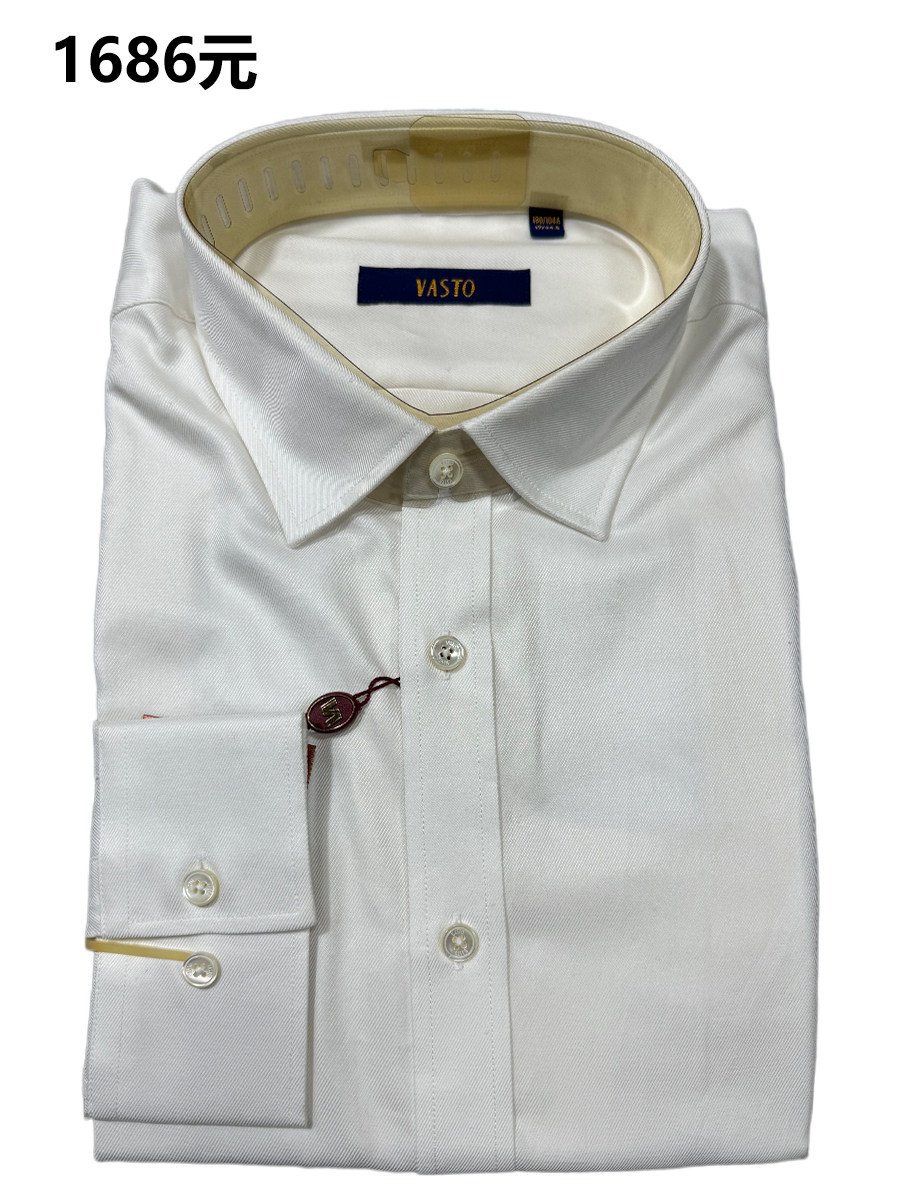 一线品牌专柜正品1686元男士商务休闲长袖衬衫100%棉透气尖领白色