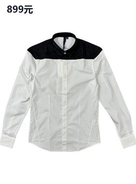商场同款正品原899元男士纯棉长袖休闲衬衫时尚白色撞色修身透气