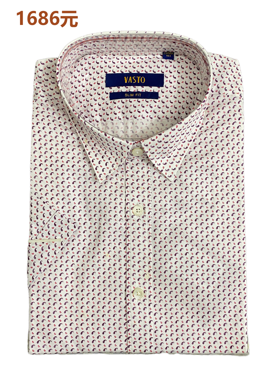 微瑕特价1686元男士时尚纯棉短袖衬衫时尚印花修身商务休闲尖领夏