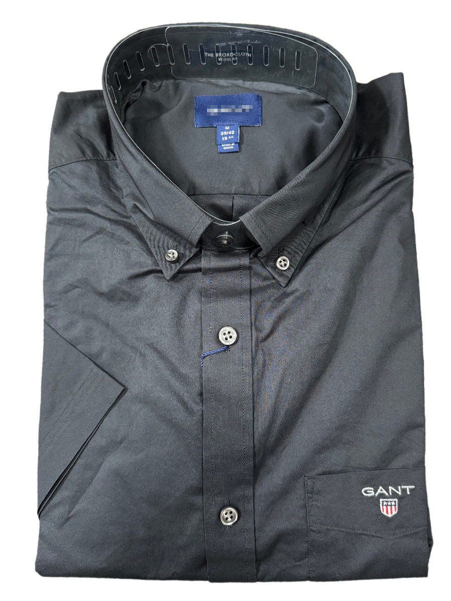 美国品牌正品男士休闲舒适纯棉短袖衬衫扣领尖领宽松大码时尚纯色