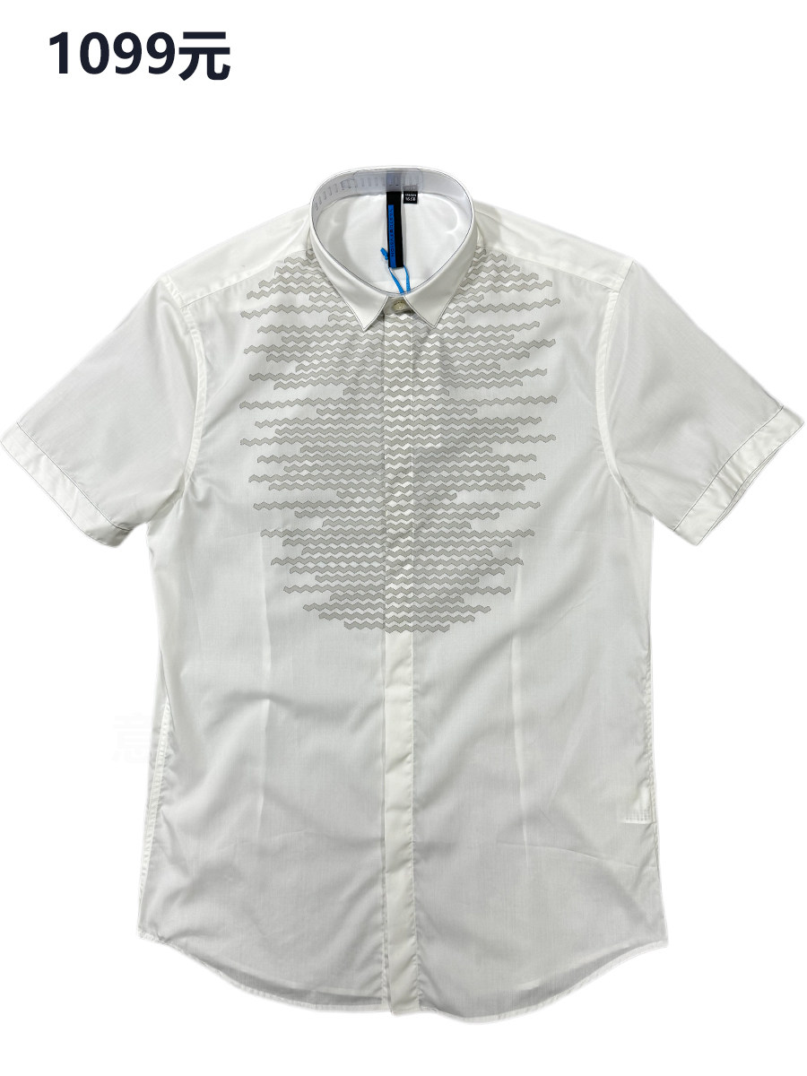 商场同款正品1099元男士时尚印花舒适棉莱赛尔短袖衬衫夏天透气潮