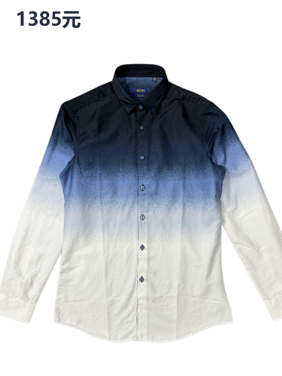 正品商场撤柜原1385元男士时尚渐变长袖休闲衬衫纯棉透气修身流行