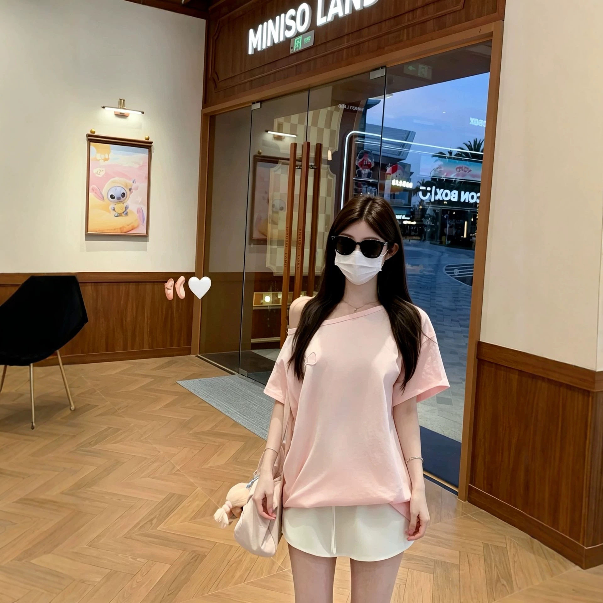 白水i女ii 少女蝴蝶结 一字领纯棉落肩T恤女夏宽松韩系蝴蝶刺绣上