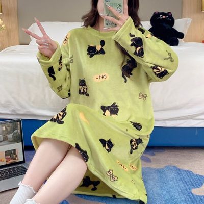 睡衣女款高级感2025新款小个子睡裙冬天长袖珊瑚绒长款薄绒法兰绒