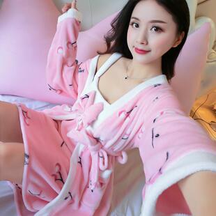 珊瑚绒睡衣女秋冬季2025新款加绒薄款睡袍浴袍吊带睡裙毛绒家居服