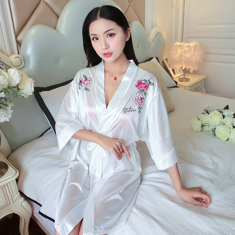 睡袍女夏2026新款性感贵妇女士冰丝纯白色全透明睡衣超短浴袍睡裙