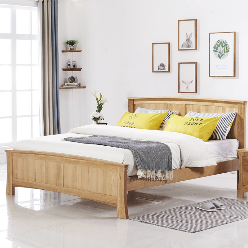 北欧白橡木床1.5现代简约全实木小户型日式床原木一米八的床成人