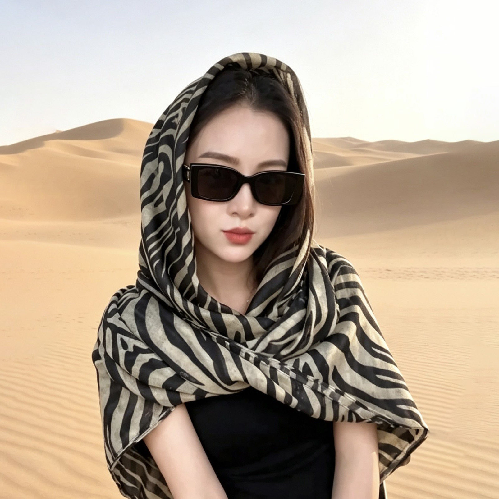 斑马纹丝巾女款2026新款春秋冬季搭配时尚大方巾高级感围巾装饰