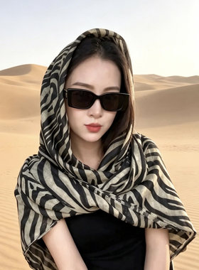 斑马纹丝巾女款2026新款春秋冬季搭配时尚大方巾高级感围巾装饰