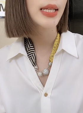 条纹丝巾项链锁骨装饰女