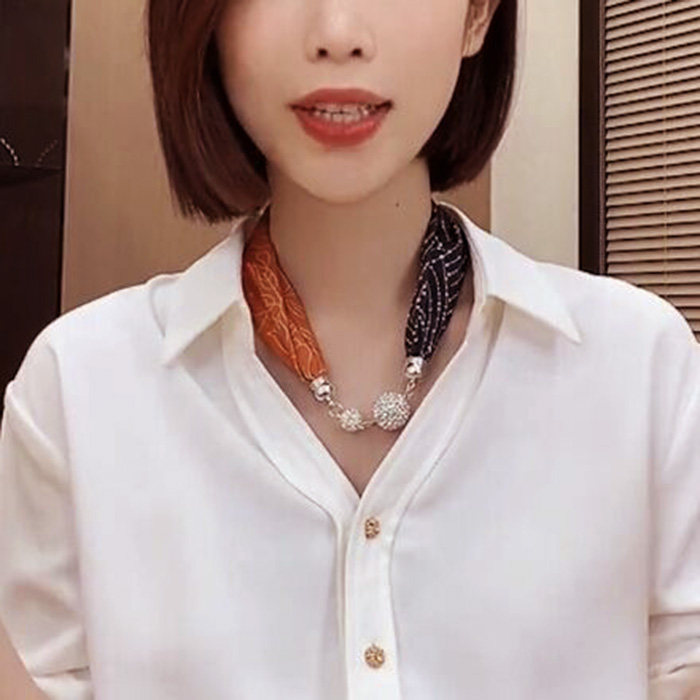 项链式磁吸扣丝巾女小长条2026新款爆款春秋冬季橘色搭配衬衫围巾