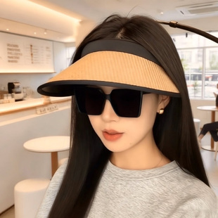 发箍款空顶防晒遮阳帽子女款2026新款夏季发卡草编网红黑胶太阳帽