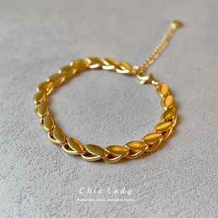 麦穗金属风手链钛钢中古风叠戴款 项链通勤风小众风设计风锁骨t恤