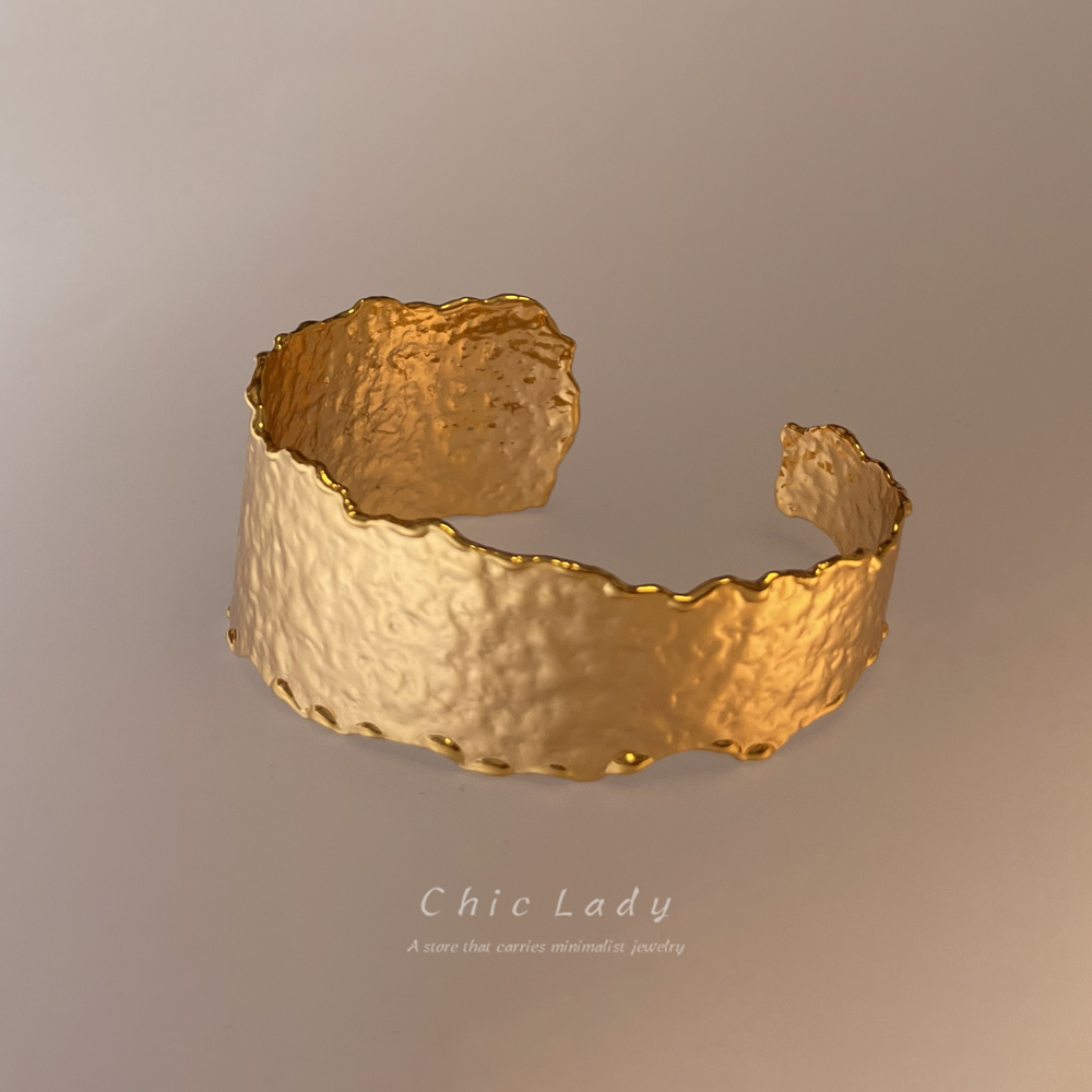 中古风叠戴手镯高颜值小众风异域风肌理时髦夸张宽面18k金